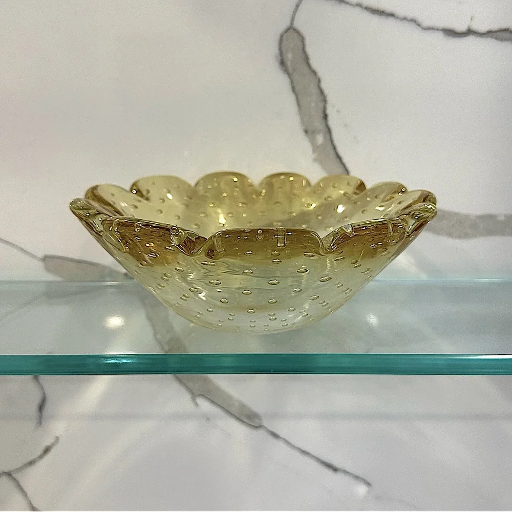 Translucent Yellow Flower Hand Blown Glass Bowl - Picture 2 of 5